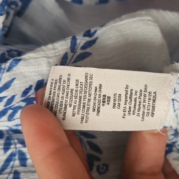 Free People White and Blue Bell Sleeve Blouse with Tie Front - Picture 7 of 8